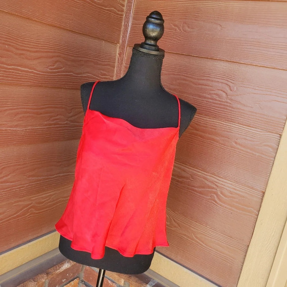 glam Tops - Glam Red Silky Satin Spaghetti Strap Camisole Size Small